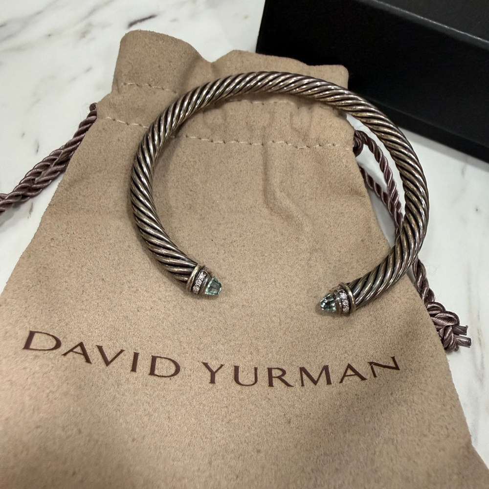 David Yurman Silver Cable Bracelet with Light Blue Accents - Picture 2 of 5